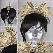 Crystal Silver Gold Leaf White Metal Beaded Wire headdress Flower Crown Fasci...