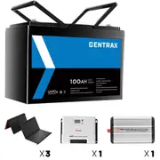 Gentrax 12V 100Ah Lithium Battery + VoltX 2KW Inverter + SRNE 40A Controller + 3* 100W Solar Panel