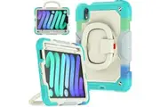 WASSUP iPad Mini 7 2024/Mini 6 2021 8.3 Inch Rotatable Handle Ring Folding Stand Case with Screen Protector-RainbowBlue