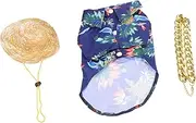 Happyyami 3pcs Pet Hawaiian Costume Stylish Dog T Shirt Gold Chain Hat for Dogs and Cats for Beach Parties Birthdays and Holidays