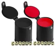 15mm Dice Ivory Bone Tone + Black PU Leather Felt Lined Storage Compartment Cup