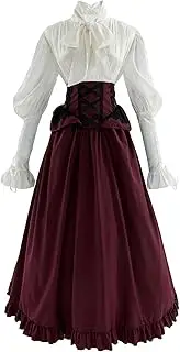 CR ROLECOS Victorian Dress Costume Women Medieval Vintage Edwardian Blouse Maxi Skirt Set