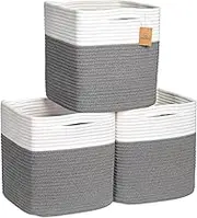 NaturalCozy Storage Cubes 11 Inch Cotton Rope Woven Baskets for Organizing, 3-Pack | Cube Storage Bin | Square Storage Baskets for Shelves Organizer, Classroom, Kids Toy Bins, Closet, Baby Nursery