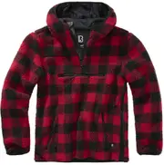 Brandit Teddyfleece Worker Pullover, black-red, Size L for Men Black Red