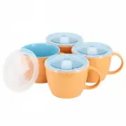 Gibson Home On The Go 4 Piece 25 Ounce Stoneware Soup Cup Set With Lid In Peach