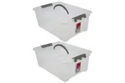 2x Boxsweden 12L 40.5cm Carry Storage Box Organiser Container w Handle Clear