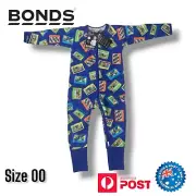 Bonds Zip Wondersuit Size 00 (3-6 Months) Blue Long Sleeve Cassette Tape Print