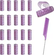 20 Pack Snap Hair Roller Plastic Hair Rollers Set, 0.98Inch/2.5cm Heatless Rollers, Snap on Rollers for Fine Thin hair, Self Grip Roller for DIY Hair Styling and Salon Use(Purple)
