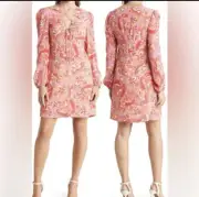 NICOLE MILLER Fearless Floral Long Sleeve Silk Blend Dress Red/Multi S $325.00