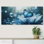 3pcs Vibrant Blue Butterfly White Lotus Perfect Wall Art Canvas Framed 50x70cm