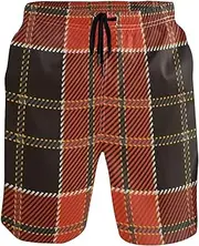 [GuoChe] Men's Beach Shorts Trendy Weave Orange Plaid Quick Dry Swimwear Hot Summer Swim Trunks Pants with Mesh Lining