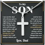 [JERSURY] To My Son Necklace From Dad, To My Son Cross Necklace From Mom, Gifts for Son from Mom and Dad, for Son from Dad, Father to Son Gifts, Necklace for My Son on Birthday Graduation Christmas Faith Cross