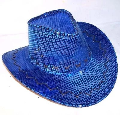 BLUE SEQUIN COWBOY HAT western hats dance party items mens women cap cowgirl
