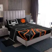 Kids Basketball Court Print Bed Sheet Set Queen Size,Ball Sports Games Themed...