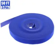 5 Pcs 50FT Roll Hook Loop Self Adhesive Tape Cable Tie Strap Wrap Fastener Blue