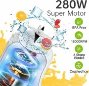 Portable Blender 600ml USB Rechargeable 4000mAh Large Battery with 6 Blades for Sports Smoothies Shakes Juice Baby Food (White)