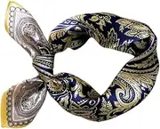 [FRCOLOR] 1Pc Silk Neck Scarf for Women Elegant Square Kerchief with Plant Flower Design Navy Stylish Office Bandana for Flight Attendants and Hotel Staff