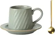 [Givvate] Retro Coffee Cup -10 oz Ceramic Mug with Saucer Spoon - Mug for Cappuccino, Tea, Espresso-for Office and Home, Gifts for Mother's Day (Grayish Blue)