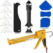 JXINLODGEG Caulk Gun Kit for 10oz Caulk Tubes – Silicone Caulking Gun, Caulk Remover, Sealant Finishing Tool & Grout Scraper – 6:1 Thrust Ratio for Precision Home and Outdoor Repairs