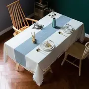 DUUKOA Tablecloth Rectangle Table Cover Linen Tablecloth Wrinkle-Free Dust-Proof 55x102 inch Blue (140x260 cm)