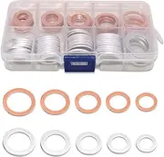 100 PCS Car Oil Pan Drain Screw Gasket Combination Set, M10 M12 M14 M16 M18 2 Material Gasket, Compression Gasket Leak-Proof Seals with Storage Box, Universal for Most Cars (Silver & Gold)