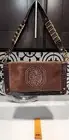 Tory Burch RARE NWT $395 ACADEMY ESPRESSO Suede Croc Embossed Clutch Gold Chain