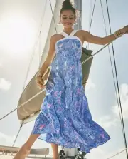 Lilly Pulitzer L75712 Womens Blue Jenette Cotton Halter Maxi Dress Size 6