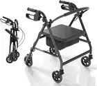 Lightweight Rollator Walker, 4-Wheel Folding Mobility Aid with Padded Seat, Dual