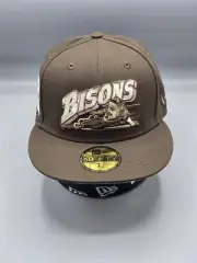 Buffalo Bisons Logo New Era 59FIFTY Tan Hat 7 1/2 25 Years Patch Pink UV