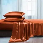 Manyshofu Satin Queen Sheets Set - 4 Piece Soft Luxury Queen, Rust Orange