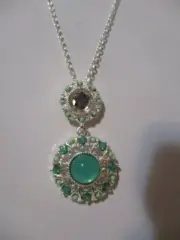 AVON Steele Magnolias Lg Necklace Mint Colored Stones w/Genuine Silver Plate 30"