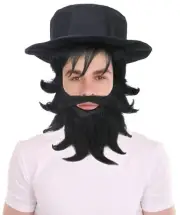 HPO Adult Men Twisted Circus Scoundrel Black Head Beard & Moustache