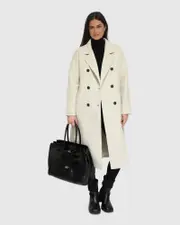 [Belle & Bloom] Boss Girl Double-Breasted Lined Wool Coat - Oat Marle