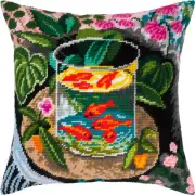 DIY Needlepoint/Tapestry Pillow Kit "Goldfish" 16x16 in / 40x40 cm
