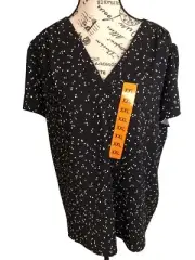 Hillary Radley Womens XXL Black And White Swiss Dot Blouse S/S NWT