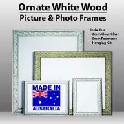 Wooden Ornate White, Classic white, photo frame A0, A1, A2, A3, A4, Clear Glas
