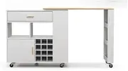 Storage Rack 4-in-1 Reversible Serving Cart Bar Table Combo, Storage Cart on Wheels w/Rubber Wood Top Trolley on Wheels