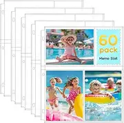 Fabmaker 60 Pack 4x6 Photo Sleeves for 3 Ring Binder - Clear Archival Photo Protector Sleeves, Acid Free Plastic, 8.5x11