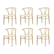 Oikiture 6x Dining Chair Metal Hans Wegner Chair Wishbone Cafe Lounge Beige