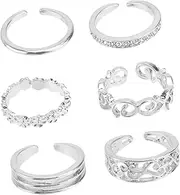[MOBUTOFU] Hollow Ring Ankle Ring Rhinestone Jewelry Adjustable Rings for Women Fashionable Ring Jewelry Rhinestone Ring Band Rings for Delicate Jewelry Rings Silver Rose Gold Alloy