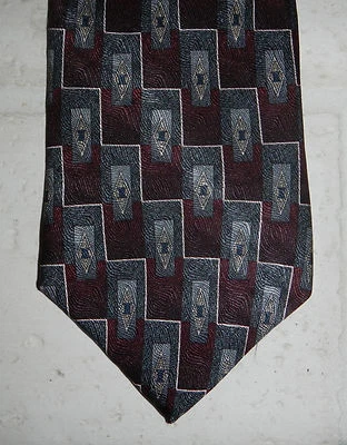 NWT Haggar Clothing Co Geometric Maroon Black Mens Silk Neck Tie
