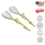 Luxury 12-Inch Salad Servers with Golden Vine Handles - Handcrafted Elegance