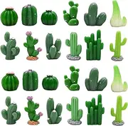 Pinenjoy 24Pcs Mini Artificial Cactus Figurines Miniature Green Cacti Figures Resin Succulent Plant Cake Topper for DIY Dollhouse Fairy Garden Bonsai Micro Landscape Decors