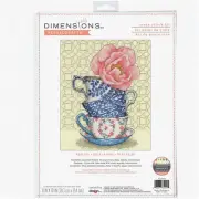 Rose Tea Cross Stitch Kit - Beginner's Delight! 8x10, 14 Cnt. Ivory Aida - Inclu