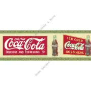 Genuine Vintage Coca Cola Coke Bottles Red Green Cream Wall paper Border