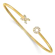 14k Yellow Gold 1/5 Ct. Lab Grown Diamond VS/SI+ G+ X and O Cuff Flexible Bangle Bracelet