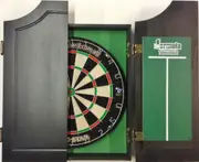 PRO STAR Dart Board Set SOLID WOOD Black Ash Cabinet