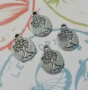 6 Tree of Life Charms Pendants Antiqued Silver Tree Circle 2 Sided Findings 15mm