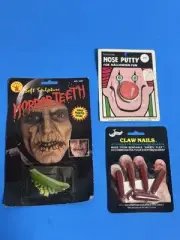 Vtg Vampire Nails IMAGINEERING Novelty Teeth Halloween LOT NOS Makeup Horror Old