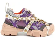 Gucci Womens Journey Flashtrek Crystal Purple Lavender Hiker Low Boot Sneaker 36